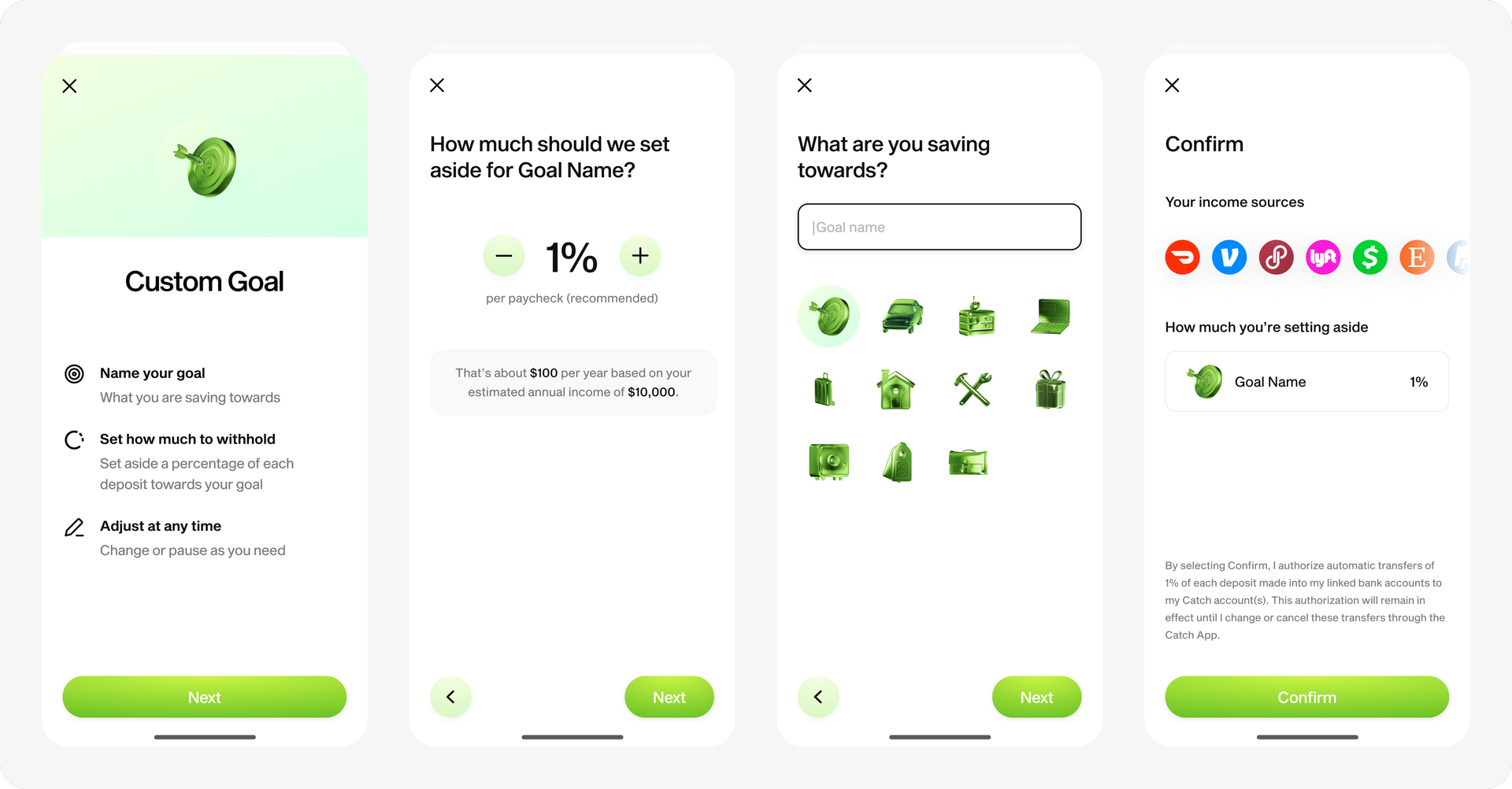 Custom savings goals